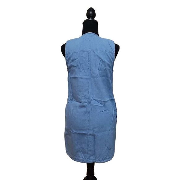 Mod Ref Denim Scalloped Strappy V-Neck Sleeveless Mini Dress - Picture 2 of 7